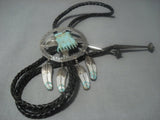 Marvelous Vintage Navajo Turquoise Eagle Hand Carved Sterling Silver Bolo Tie!-Nativo Arts