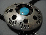 Marvelous Vintage Navajo Turquoise Sterling Silver Native American Bolo Tie Old-Nativo Arts