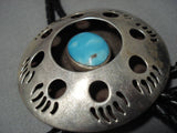 Marvelous Vintage Navajo Turquoise Sterling Silver Native American Bolo Tie Old-Nativo Arts