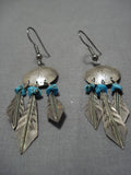 Marvelous Vintage Navajo Turquoise Sterling Silver Native American Earrings Old-Nativo Arts