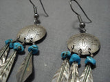 Marvelous Vintage Navajo Turquoise Sterling Silver Native American Earrings Old-Nativo Arts
