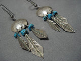 Marvelous Vintage Navajo Turquoise Sterling Silver Native American Earrings Old-Nativo Arts