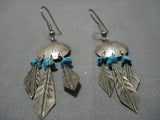 Marvelous Vintage Navajo Turquoise Sterling Silver Native American Earrings Old-Nativo Arts