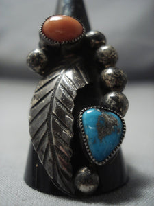 Marvelous Vintage Navajo Vivki Martin Turquoise Sterling Native American Jewelry Silver Ring Old-Nativo Arts