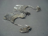 Marvelous Vintage Zuni Turquoise Swan Sterling Silver Earrings-Nativo Arts