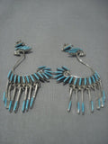Marvelous Vintage Zuni Turquoise Swan Sterling Silver Earrings-Nativo Arts
