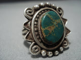 Marvelous Vntage Native American Jewelry Navajo Green Turquoise Sterling Slver Ring-Nativo Arts