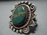 Marvelous Vntage Native American Jewelry Navajo Green Turquoise Sterling Slver Ring-Nativo Arts