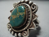 Marvelous Vntage Native American Jewelry Navajo Green Turquoise Sterling Slver Ring-Nativo Arts