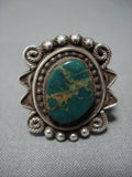 Marvelous Vntage Native American Jewelry Navajo Green Turquoise Sterling Slver Ring-Nativo Arts
