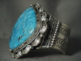 MASSIVE MASSIVE VINTAGE NAVAJO ""DEEP SEA BLUE TURQUOISE"" SILVER BRACELET-Nativo Arts