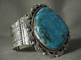 MASSIVE MASSIVE VINTAGE NAVAJO ""DEEP SEA BLUE TURQUOISE"" SILVER BRACELET-Nativo Arts