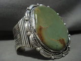 Massive Navajo Royston Turquoise Native American Jewelry Silver Stamped Bracelet-Nativo Arts