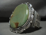 Massive Navajo Royston Turquoise Native American Jewelry Silver Stamped Bracelet-Nativo Arts
