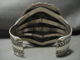 Massive Navajo Royston Turquoise Native American Jewelry Silver Stamped Bracelet-Nativo Arts