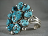 Massive Turquoise Sun Vintage Navajo Native American Jewelry Silver Bracelet-Nativo Arts