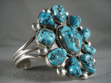 Massive Turquoise Sun Vintage Navajo Native American Jewelry Silver Bracelet-Nativo Arts