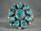 Massive Turquoise Sun Vintage Navajo Native American Jewelry Silver Bracelet-Nativo Arts