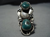 Massive Vintage Native American Jewelry Navajo Cerrillos Turquoise Sterling Silver Leaf Ring Old-Nativo Arts