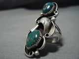 Massive Vintage Native American Jewelry Navajo Cerrillos Turquoise Sterling Silver Leaf Ring Old-Nativo Arts