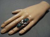 Massive Vintage Native American Jewelry Navajo Cerrillos Turquoise Sterling Silver Leaf Ring Old-Nativo Arts