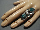 Massive Vintage Native American Jewelry Navajo Cerrillos Turquoise Sterling Silver Leaf Ring Old-Nativo Arts