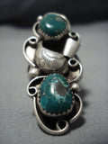 Massive Vintage Native American Jewelry Navajo Cerrillos Turquoise Sterling Silver Leaf Ring Old-Nativo Arts