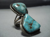 Massive Vintage Native American Jewelry Navajo Yazzie Green Turquoise Sterling Silver Ring Old-Nativo Arts