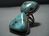 Massive Vintage Native American Jewelry Navajo Yazzie Green Turquoise Sterling Silver Ring Old-Nativo Arts