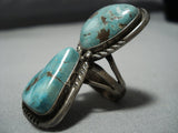 Massive Vintage Native American Jewelry Navajo Yazzie Green Turquoise Sterling Silver Ring Old-Nativo Arts