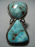 Massive Vintage Native American Jewelry Navajo Yazzie Green Turquoise Sterling Silver Ring Old-Nativo Arts