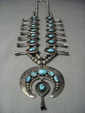 Massive! Vintage Navajo Bisbee Turquoise Sterling Native American Jewelry Silver Squash Blossom Necklace-Nativo Arts