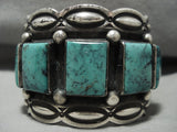 Massive Vintage Navajo 'Squared Green Turquoise' Native American Jewelry Silver Bracelet-Nativo Arts