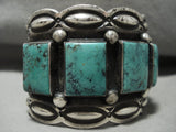 Massive Vintage Navajo 'Squared Green Turquoise' Native American Jewelry Silver Bracelet-Nativo Arts