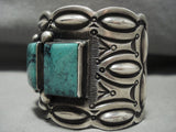 Massive Vintage Navajo 'Squared Green Turquoise' Native American Jewelry Silver Bracelet-Nativo Arts