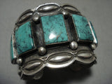Massive Vintage Navajo 'Squared Green Turquoise' Native American Jewelry Silver Bracelet-Nativo Arts