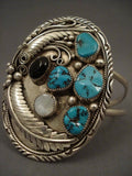 Massive Vintage Navajo/hopi Leaf Turquoise Native American Jewelry Silver Bracelet-Nativo Arts