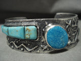 Mesmerizing Navajo 'Midnight Petroglyphs' Turquoise Native American Jewelry Silver Bracelet-Nativo Arts