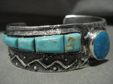 Mesmerizing Navajo 'Midnight Petroglyphs' Turquoise Native American Jewelry Silver Bracelet-Nativo Arts