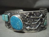 Mesmerizing Navajo 'Midnight Petroglyphs' Turquoise Native American Jewelry Silver Bracelet-Nativo Arts