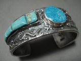 Mesmerizing Navajo 'Midnight Petroglyphs' Turquoise Native American Jewelry Silver Bracelet-Nativo Arts