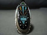 Midnight Space Kachina Colossal Native American Jewelry Navajo Turquoise Sterling Silver Ring-Nativo Arts