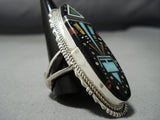 Midnight Space Kachina Colossal Native American Jewelry Navajo Turquoise Sterling Silver Ring-Nativo Arts