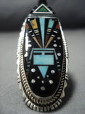 Midnight Space Kachina Colossal Native American Jewelry Navajo Turquoise Sterling Silver Ring-Nativo Arts
