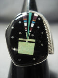 Midnight Space Kachina Gaspeite Turquoise Sterling Native American Jewelry Silver Ring-Nativo Arts