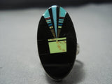 Midnight Space Kachina Native American Jewelry Navajo Turquoise Sterling Silver Coral Gaspeite Ring-Nativo Arts