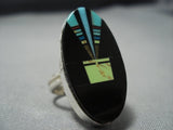 Midnight Space Kachina Native American Jewelry Navajo Turquoise Sterling Silver Coral Gaspeite Ring-Nativo Arts