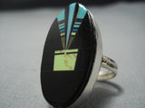 Midnight Space Kachina Native American Jewelry Navajo Turquoise Sterling Silver Coral Gaspeite Ring-Nativo Arts