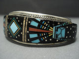 Midnight Space Kachina Turquoise Gaspeite Navajo Sterling Native American Jewelry Silver Bracelet-Nativo Arts