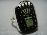 Midnight Space Kachina Turquoise Inlay Sterling Silver Native American Jewelry Navajo Ring-Nativo Arts